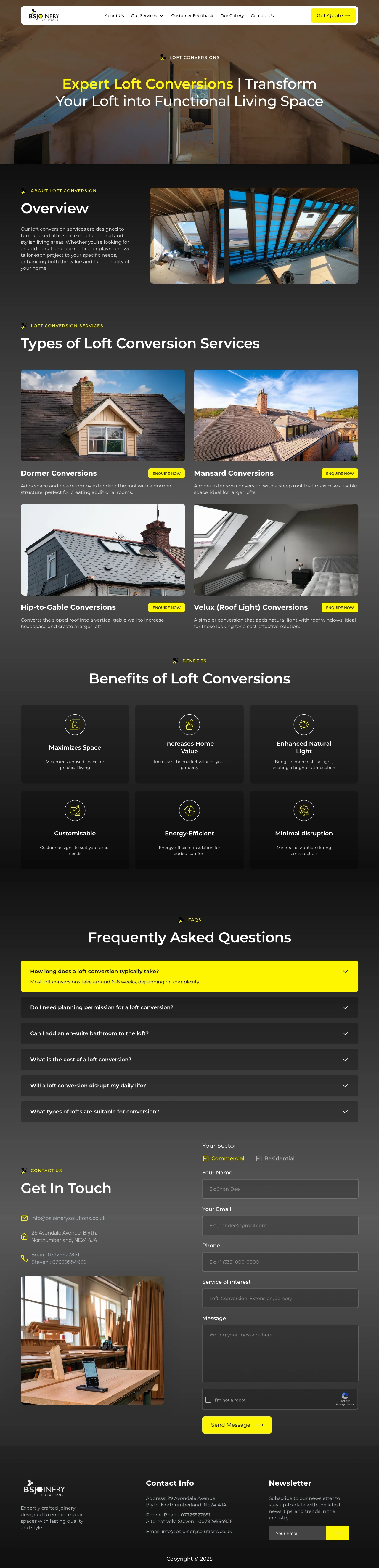 BS Joinery Solutions loft conversion page design