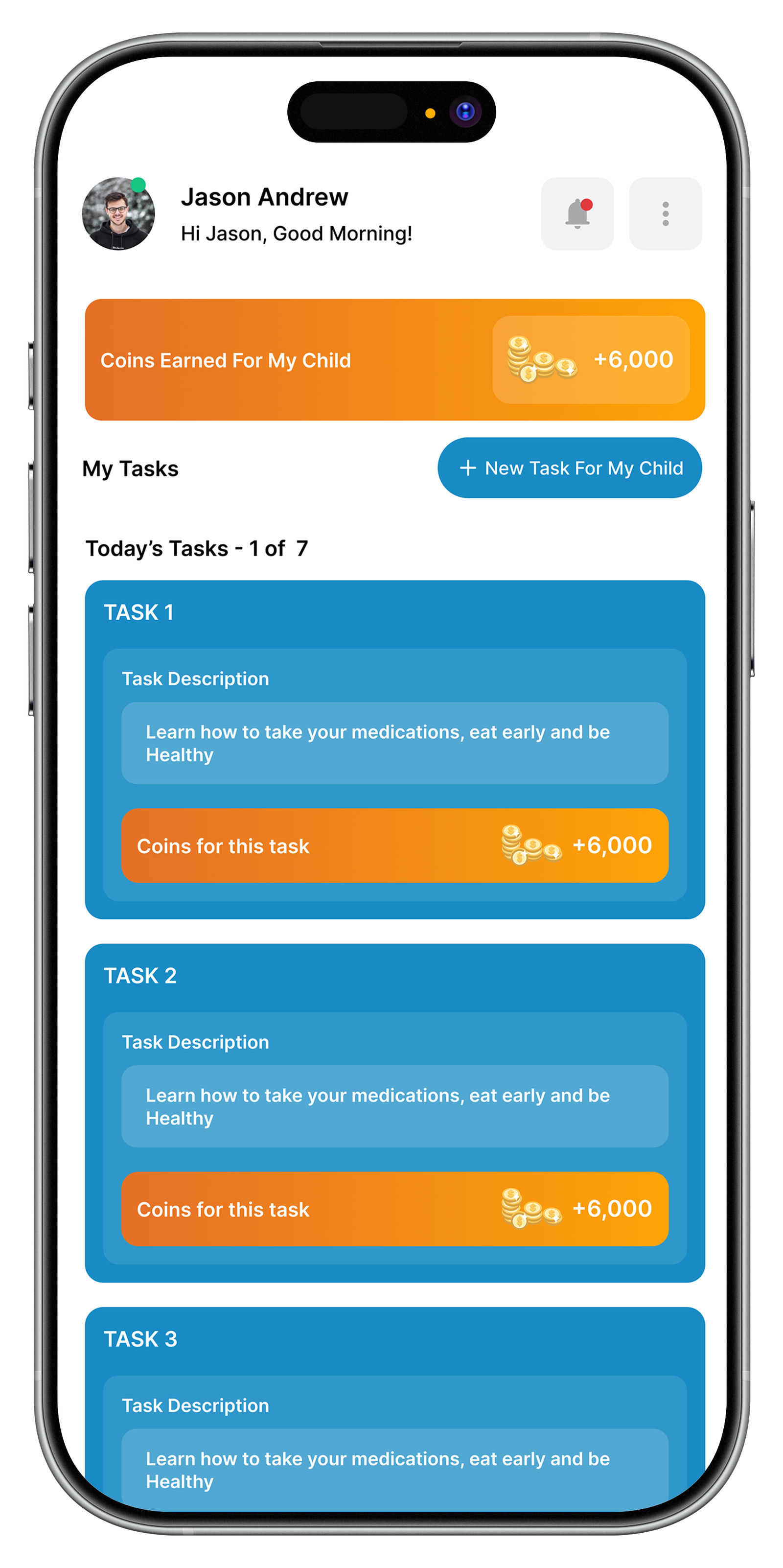 Heroic Diabetes tasks screen