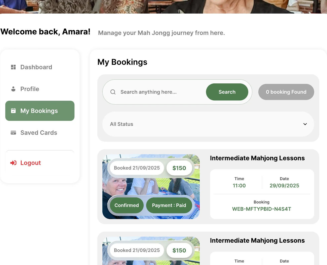 My Bookings page