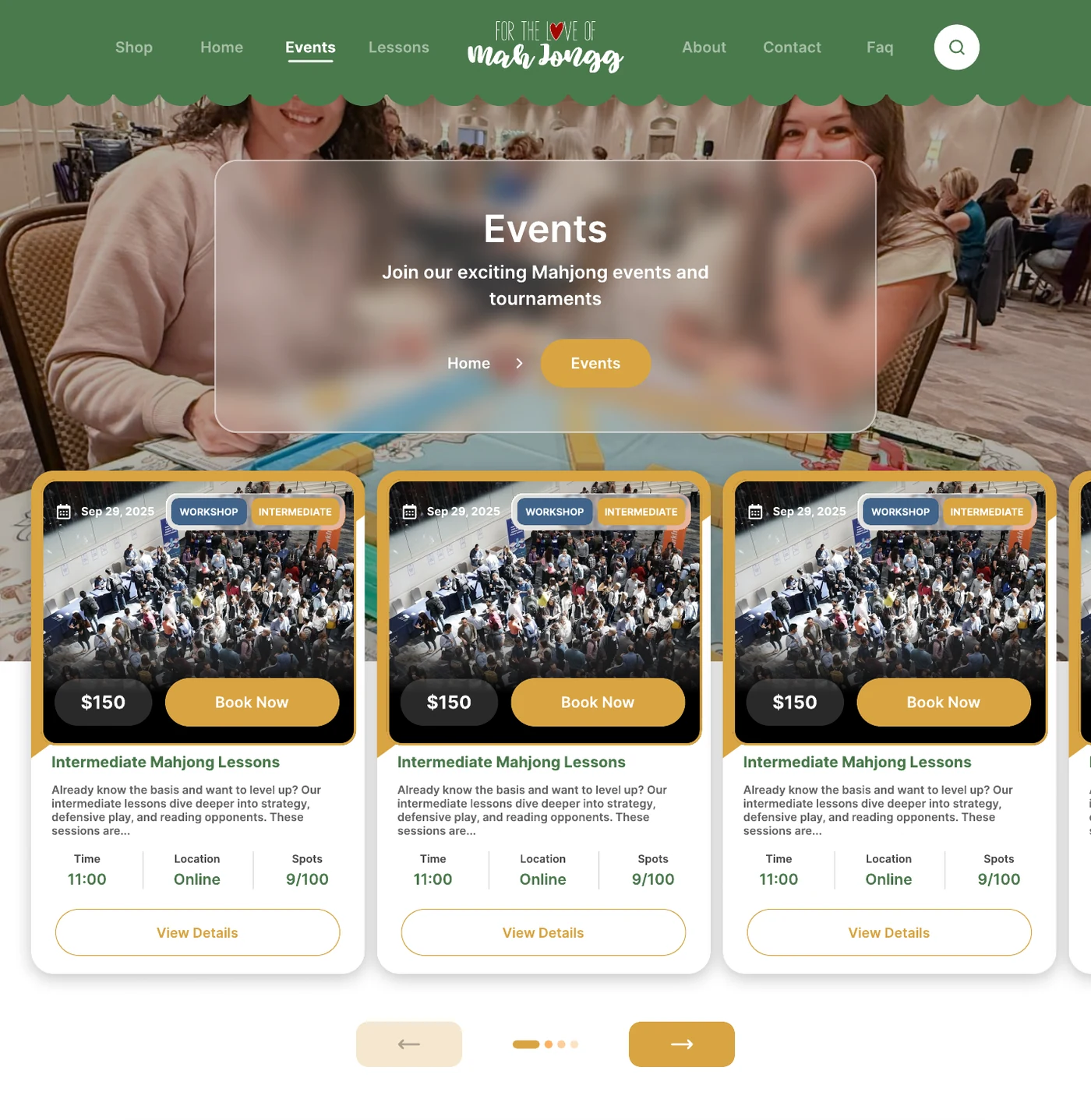 Mahjong events listing page
