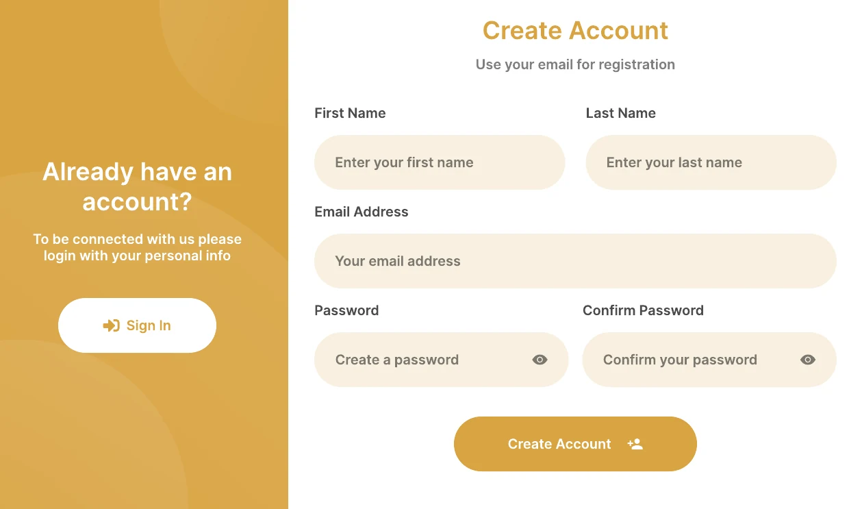 Create account screen