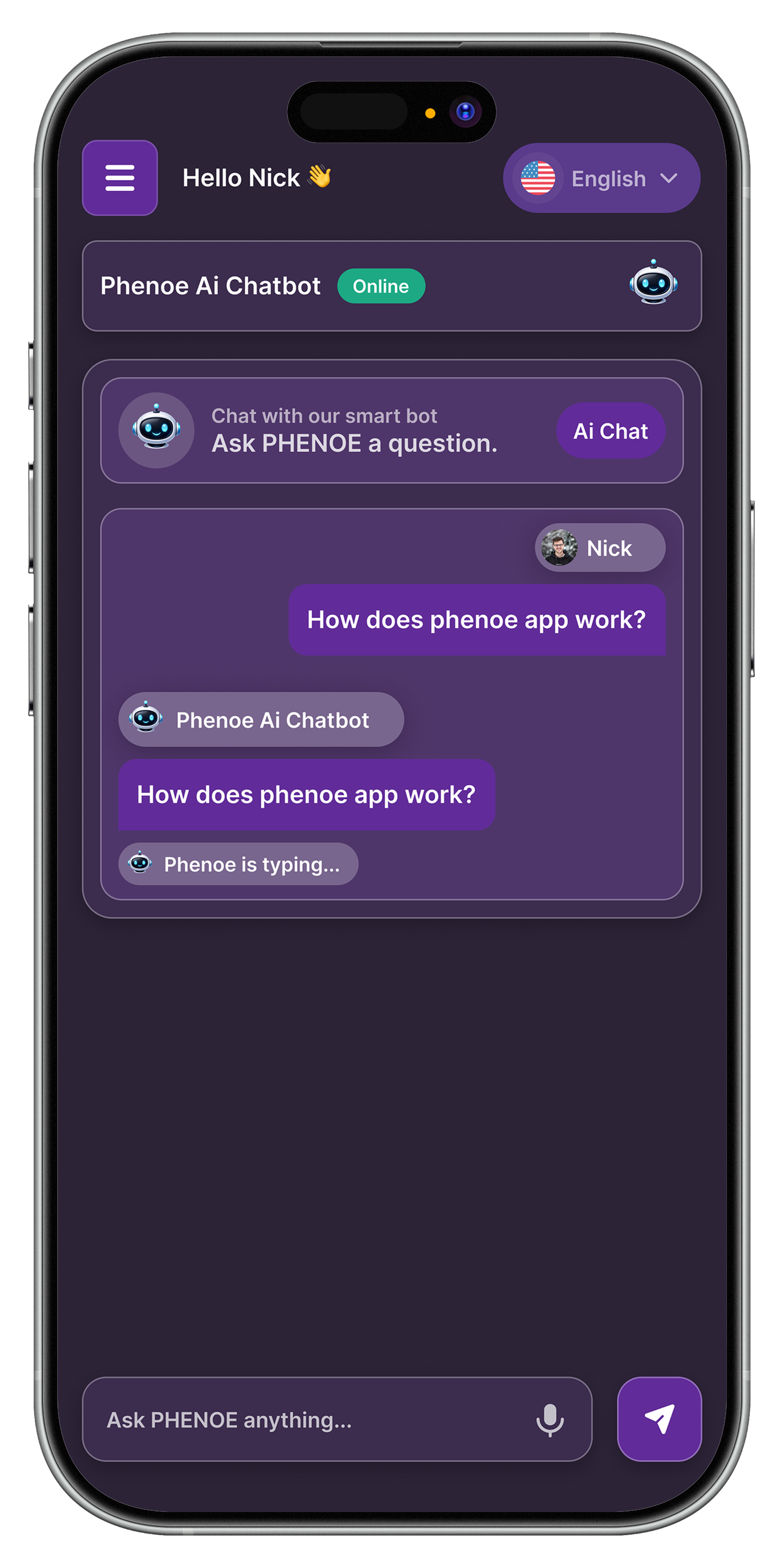Phenoe chatbot screen