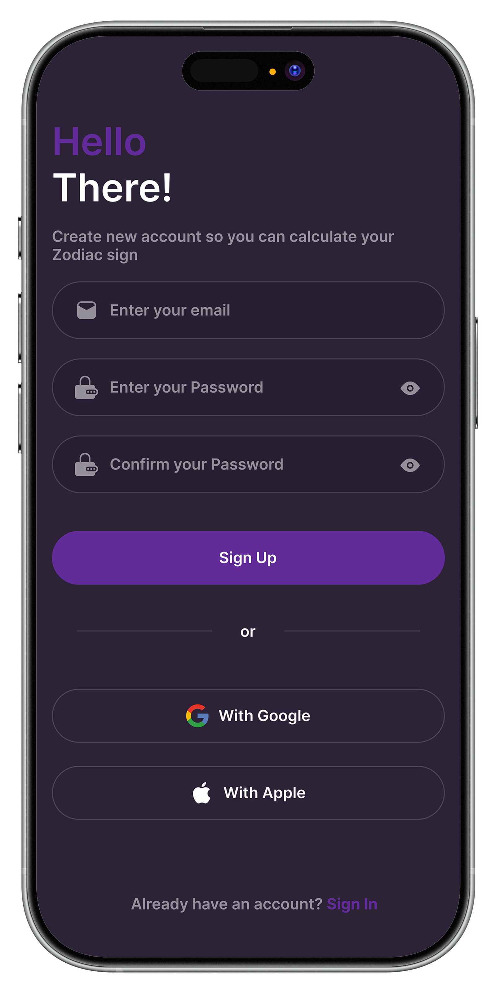 Phenoe sign up screen
