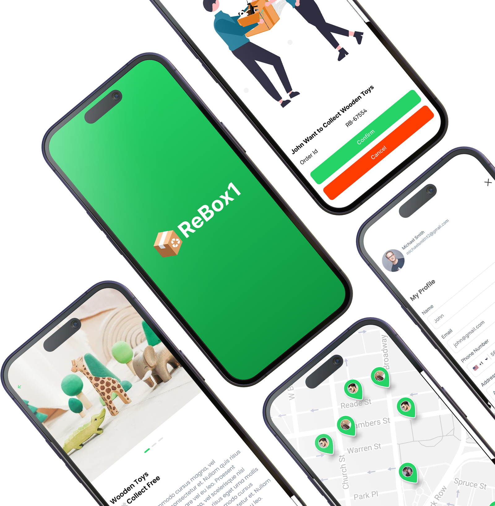 ReBox1 multi-screen marketplace showcase