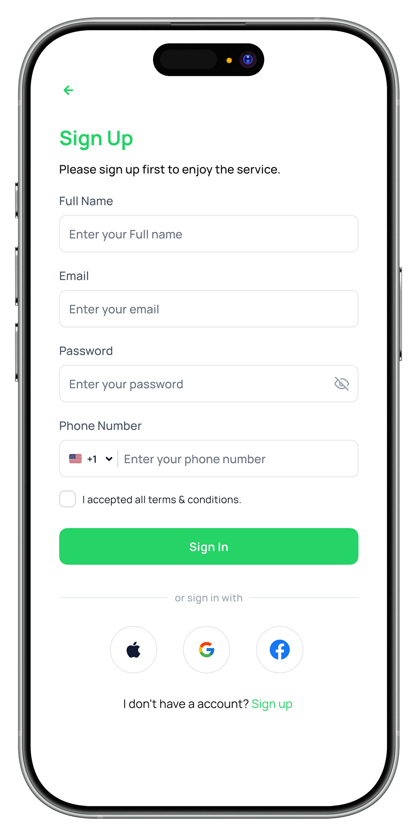 ReBox1 sign up screen