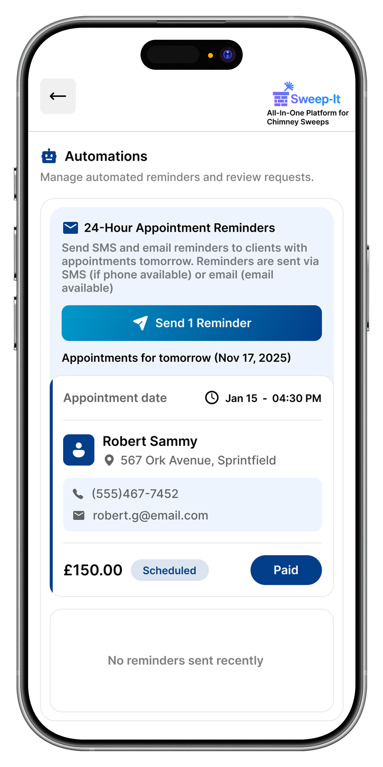 Sweep-It automations screen