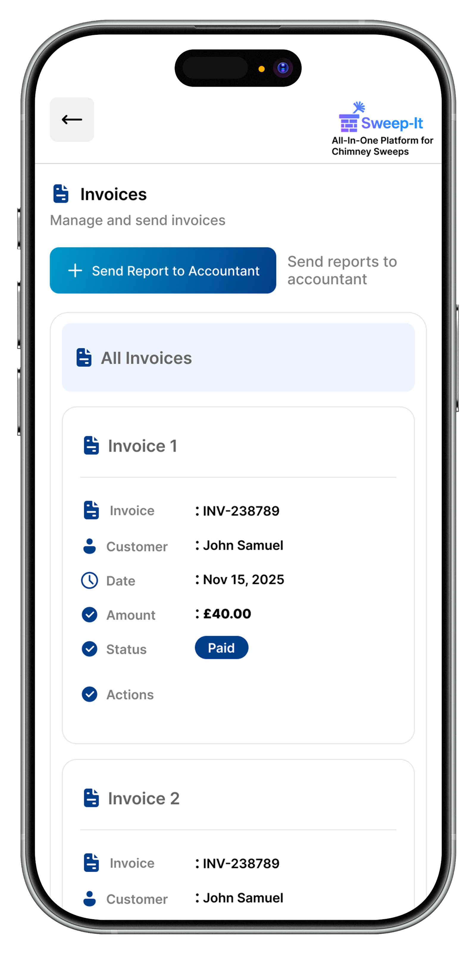 Sweep-It invoice screen