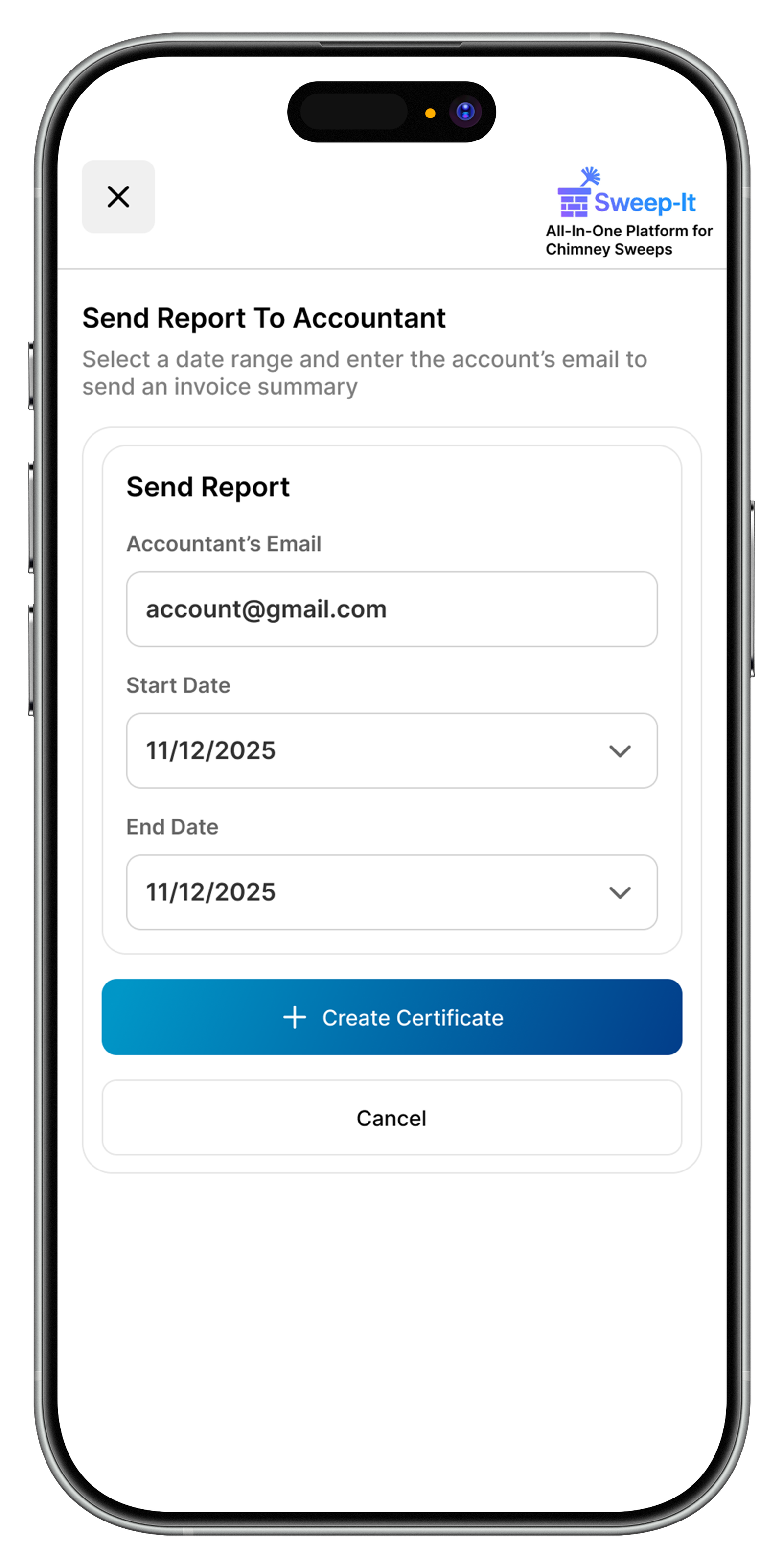 Sweep-It report screen