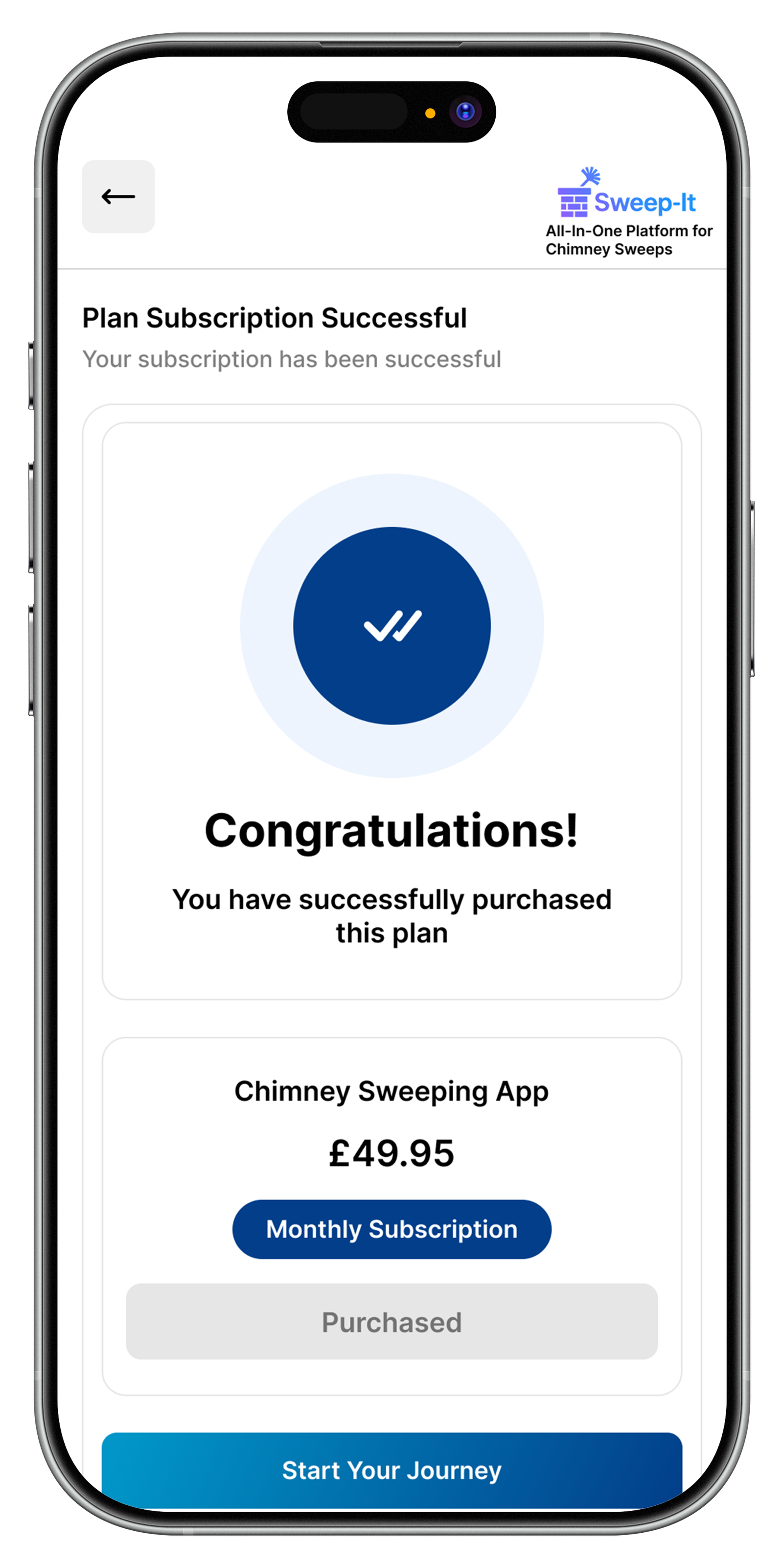 Sweep-It subscription successful screen